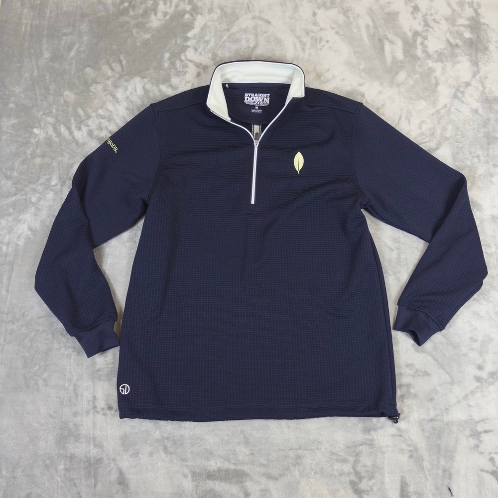 Straight Down 1/4 Zip Pullover Mens M Navy Blue MongoDB Waffle Knit Golf Sweater